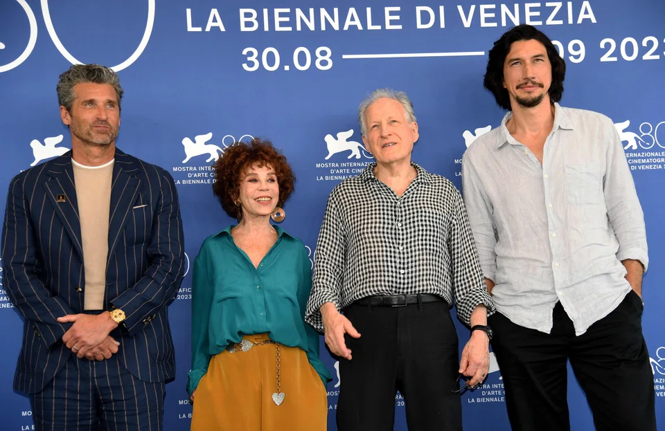 From left: US actor Patrick Dempsey, Italian actor Daniela Piperno, US filmmaker and director Michael Mann and US actor Adam Driver, at a photocall for the movie, 'Ferrari' at the 80th annual Venice International Film Festival, the world's longest running film festival. 