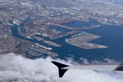 The shipping ports of Los Angeles and Long Beach. Corporations are responding to changing political winds, with executives mention “reshoring” production to their home country more frequently on earnings calls.