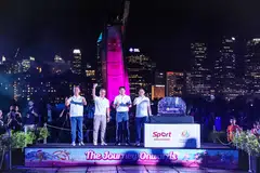 Minister for Culture, Community and Youth Edwin Tong (second from left) with KASM chairman Keith Magnus (second from right) at the Singapore Sports Hub on Dec 6, 2023.