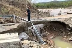 A damaged part of the Mulligan Highway near the northern Australian town of Cooktown, after heavy rainfall caused major flash flooding, Dec 20, 2023.