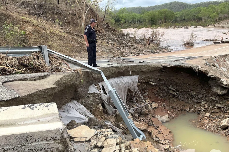 A damaged part of the Mulligan Highway near the northern Australian town of Cooktown, after heavy rainfall caused major flash flooding, Dec 20, 2023.