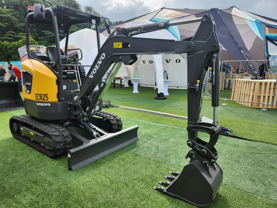 Volvo Construction Equipment's electric compact excavator ECR25 Electric at launch venue in Sentosa. 