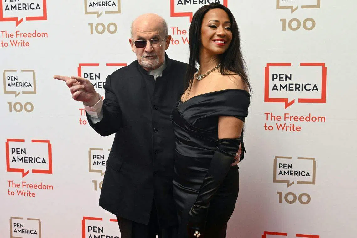 British-US author Salman Rushdie and his wife Rachel Eliza Griffiths at the PEN America Literary Gala at the American Museum of Natural History in New York City.
