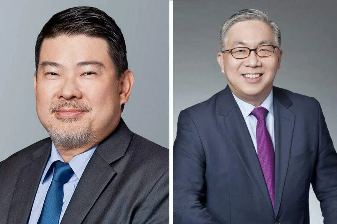 WongPartnership's head of litigation and dispute resolution group Chou Sean Yu (left) has been named deputy managing partner, signalling that he will likely succeed Ng Wai King (right) as managing partner.