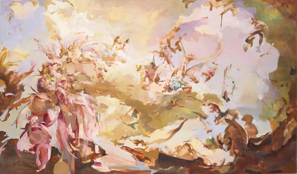 The star of the Phillips auction on Thursday was "Moi aussi je déborde”, from 2017, by Flora Yukhnovich. It sold to an online bidder in Canada for US$2.1 million, some seven times the low estimate. 