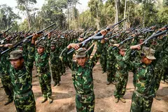Members of the ethnic rebel group Ta'ang National Liberation Army (TNLA) taking part in a training exercise in Shan State. As outgoing chair of Asean, Indonesia is pushing for dialogue between rival camps in a bloody crisis triggered by the military’s coup against Myanmar’s elected government in 2021.