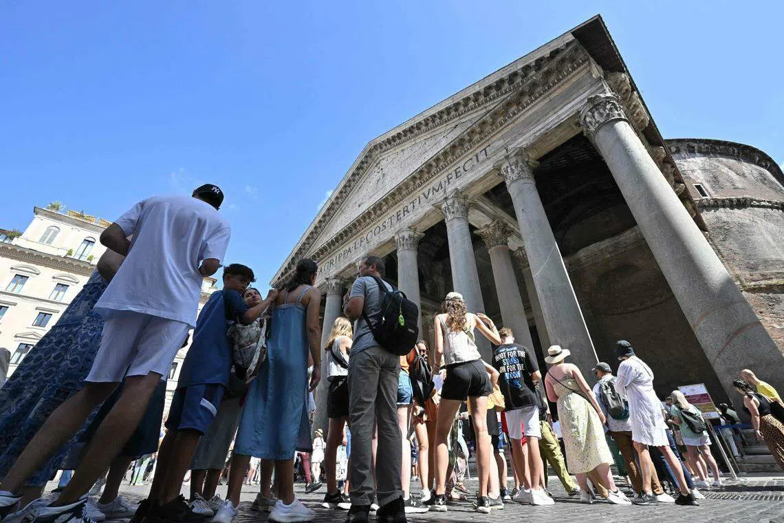 The Pantheon is famed for its extraordinary dome, which measures 43 metres in diameter and includes a circular opening through which light and occasionally rain fall.