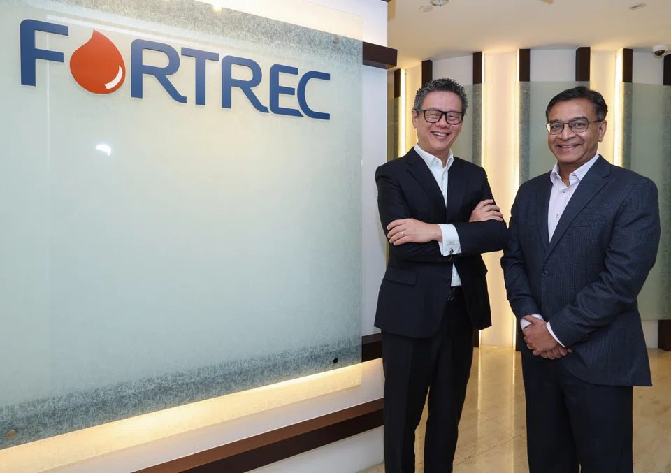 Group chairman Wilson Chew (left) and managing director Ajay Bhattacharya aim to more than treble Fortrec's revenue to US$300 million by 2026.