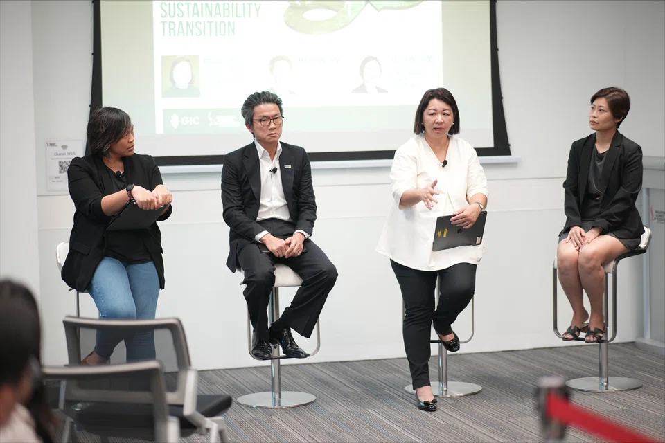 Rachel Teo, GIC's head of sustainability and head of total portfolio sustainable investing (third from left), said this edition of the MAP initiative integrates the sovereign wealth fund's investing principles on long-termism, values, strengths and risks. Teo was speaking at a panel discussion organised by the Singapore Business Federation. Moderating the panel is Kuik Shiao-Yin of Common Ground (far left), and the other panellists are SGX's Matthew Song and DTC World Corporation's Cheng Yee Chin.