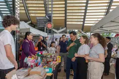Alvin Tan (in green), Minister of State for the Ministry of Culture, Community and Youth, at the Sustainable Christmas Market.