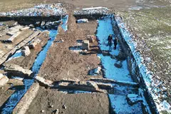 The site of an ancient Roman triumphal arch that was discovered by archaeologists at Viminacium, a former Roman settlement, near the town of Kostolac, Serbia.