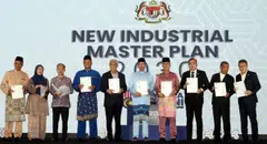 Malaysian Prime Minister Anwar Ibrahim (sixth from left) unveiled the New Industrial Master Plan with other ministers at the office of the Ministry of Investment, Trade and Industry in Kuala Lumpur on Friday (Sep 1).