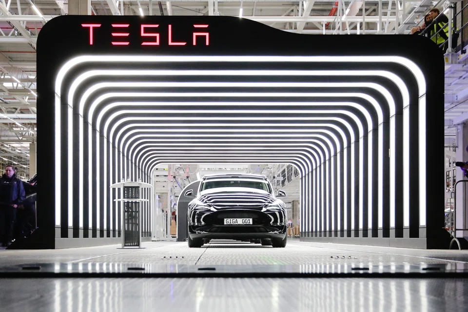 Tesla vehicles are displayed during the opening day of the Tesla 'Gigafactory' in Gruenheide near Berlin, Germany, 22 March 2022. 