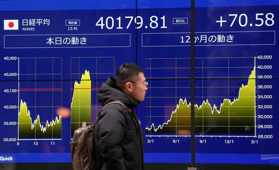 The Nikkei 225 index jumped 2.05 per cent or 793.92 points to 39,501.56 in early trade on Monday.
