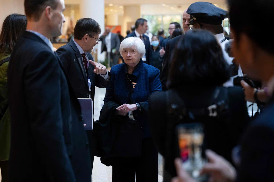 US Secretary of the Treasury Janet Yellen walks to a meeting between G20 finance ministers and central bank governors at the 2022 IMF/World Bank annual meeting in Washington, DC on Oct 13, 2022, 