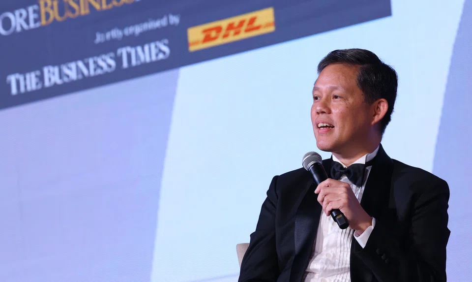 Education Minister Chan Chun Sing at the 38th Singapore Business Awards. He says companies should be sharper about the kinds of skill sets and competencies they want from their people, rather than just looking at paper qualifications.