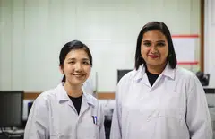 Stem cell biologists Sandhya Sriram (right) and Ling Ka Yi founded Shiok Meats to develop lab-grown crustacean meat.