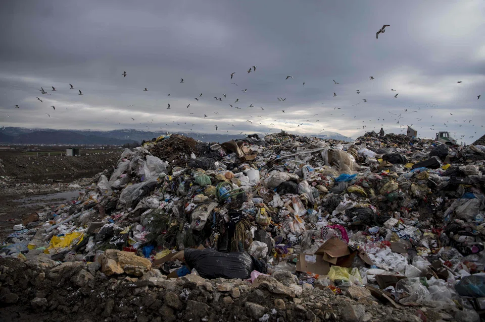 An illegal dumpsite near the city of Struga on Jan 14, 2021. The Western Balkans are home to some of Europe's wildest rivers and most pristine tracts of nature but failing waste management systems across the region are threatening the environment and public health. 