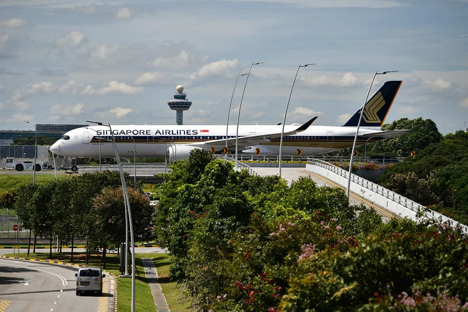 Singapore Airlines (SIA) aeroplane at Changi Airport.