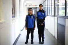Momin Rashid and Sangita Bhunia, students who will perform at Queen's Platinum Jubilee Pageant, at the George Harris Academy in Birmingham earlier this month. , 