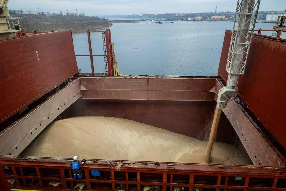A vessel being loaded with Ukrainian wheat in February, before Russia pulled out of a deal that allowed such exports.