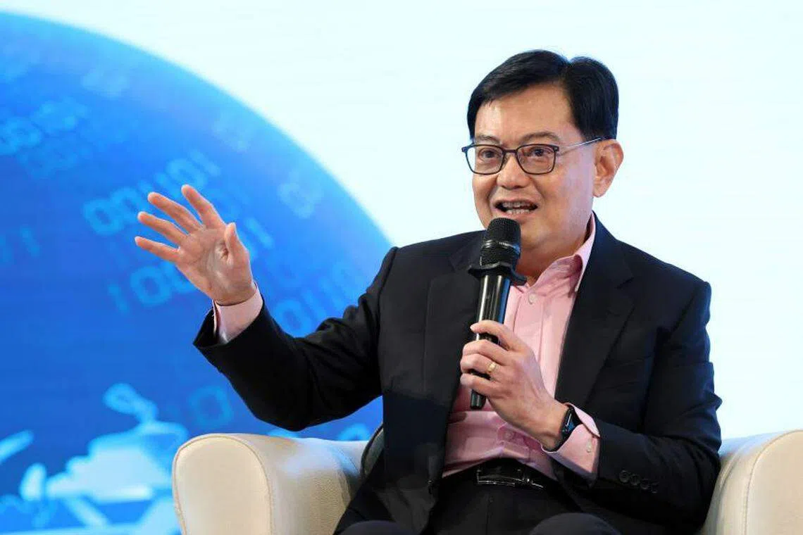 DPM Heng Swee Keat speaking at the Mandarin forum organised by the Teochew Federation (Singapore) on Mar 11. 