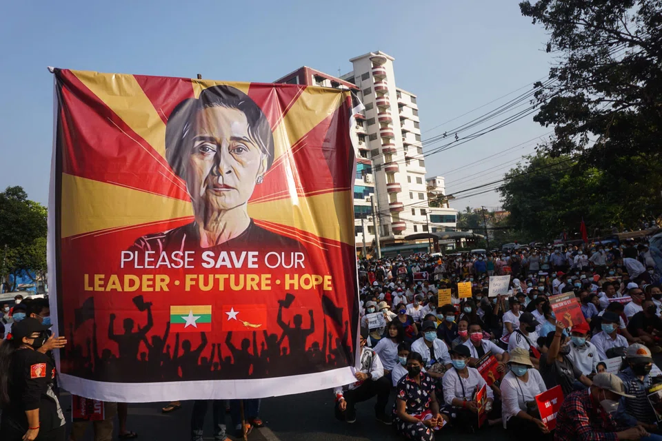 Protesters taking part in a demonstration against the military coup in Feb 2021. Kyaw Zaw, a spokesperson for Myanmar’s shadow administration, known as the National Unity Government, says the junta never keeps its promises.