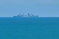 A Chinese military vessel sails off Pingtan island, one of mainland China's closest point from Taiwan, in Fujian province on August 5, 2022. 