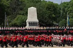 Some 1,400 soldiers, 400 musicians and 200 horses are taking part, led in the parade by Juno, a 10-year-old shire mare, alongside three other Drum Horses – Perseus, Atlas and Apollo.
