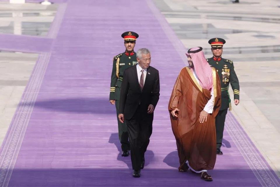 PM Lee Hsien Loong (left) with Saudi Arabia Crown Prince Mohammed bin Salman during his visit on Oct 18. 