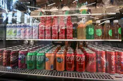 Beverages imported from Japan and China on sale in Vladivostok, Russia. Sellers have been advertising drinks such as Coca-Cola as imported, so buyers know it is the real thing.