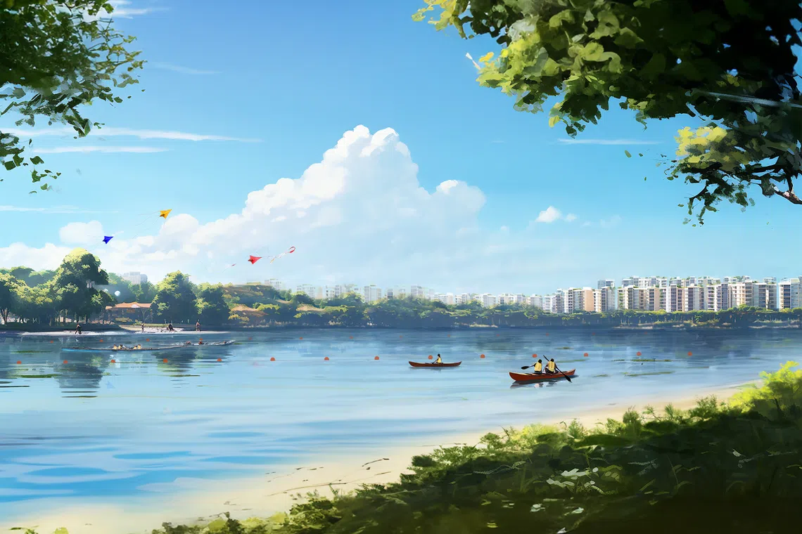 An artist impression of the view across the new reservoir towards Long Island from East Coast Park. The project will stretch from Marina East to Tanah Merah.