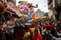 A parade in front of the St Paul's Ruins on the first day of the Chinese New Year in Macau on Feb 10.
