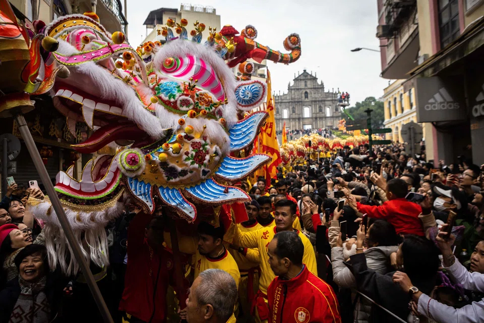 A parade in front of the St Paul's Ruins on the first day of the Chinese New Year in Macau on Feb 10.