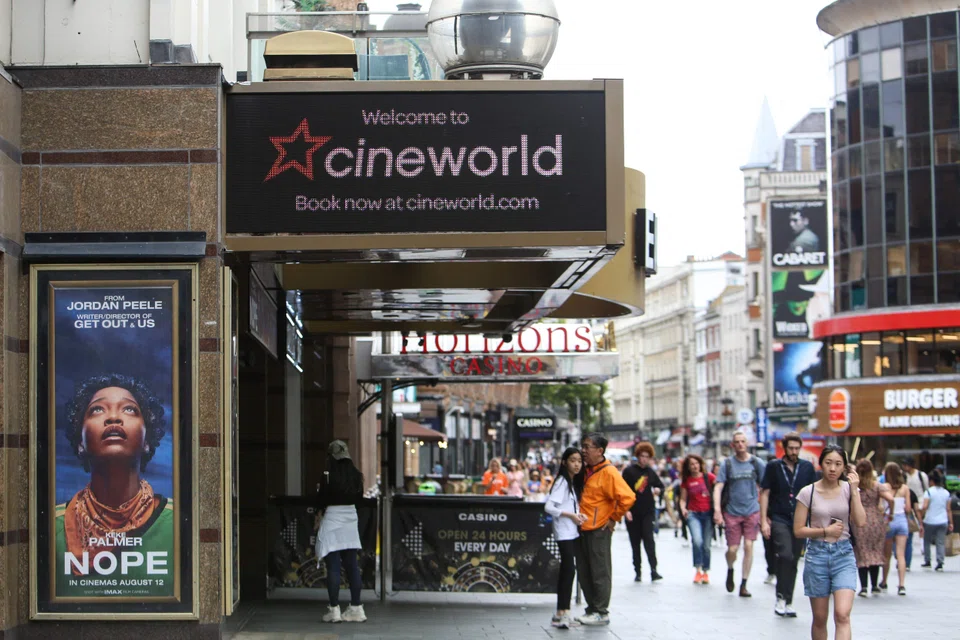 A Cineworld cinema in London. The world's No. 2 cinema operator had a net debt of US$8.9 billion as at the end of 2021. Excluding lease liabilities, Cineworld’s net debt was US$4.84 billion at end-2021, and it had cash of US$354 million.