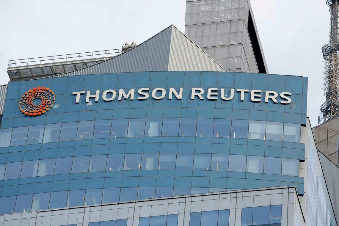 Thomson Reuters said four of its five business segments showed higher sales and operating profit, but those were lower in the Global Print business.