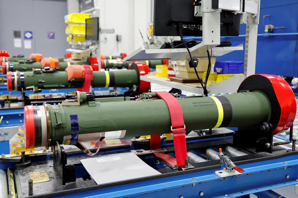Javeline anti-tank missiles on the assembly line as US President Joe Biden tours a Lockheed Martin weapons factory in Alabama.  
