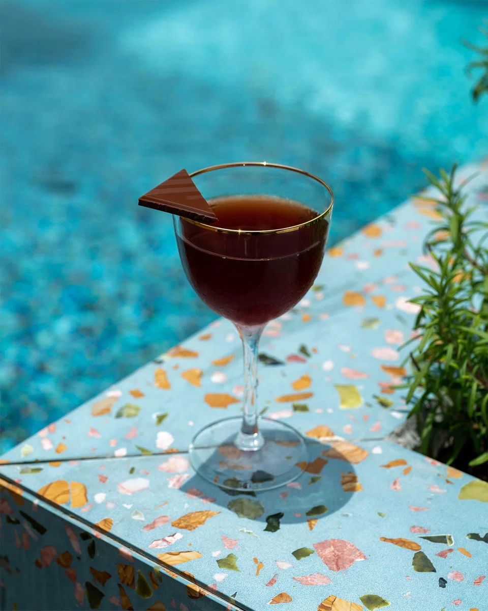 At Las Palmas, poolside drinks are not restricted to fruity coolers. The L.A. Confidential cocktail, for example, belongs to the "strong and brooding" category of the menu.