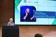 Dr Darian McBain, chief sustainability officer of MAS, was the guest of honour at the Project Greenprint industry showcase event, where ESGpedia was launched.