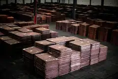Copper cathodes in Yangshan port south of Shanghai. Chinese imports of unwrought copper and copper products were 404,414 tonnes in October 2022, down 1.5 per cent from the corresponding period last year.