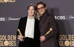Oppenheimer, about the making of the atomic bomb, lands five honours, including the coveted best movie drama prize and acting awards for stars Cillian Murphy (left) and Robert Downey Jr.