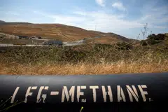 A pipeline that moves methane gas from a landfill to an on-site power plant in Irvine, California. Methane is produced by the breakdown or decay of organic material and is the result of either natural processes – such as the decay of plant material in wetlands, the seepage of gas from underground deposits or the digestion of food by cattle – or human activities, such as oil and gas production. 