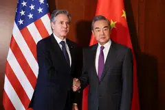 US Secretary of State Antony Blinken meets with Chinese Foreign Minister Wang Yi on the sidelines of the Munich Security Conference in Munich, Germany, Feb 16, 2024. 