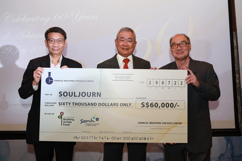 (Left to right) Dr Lee Kwok Cheong, board member of the Singapore Association for Mental Health; Philip Yeo, independent chairman of Chemical Industries; and Pius Tan, board member of The RICE Company