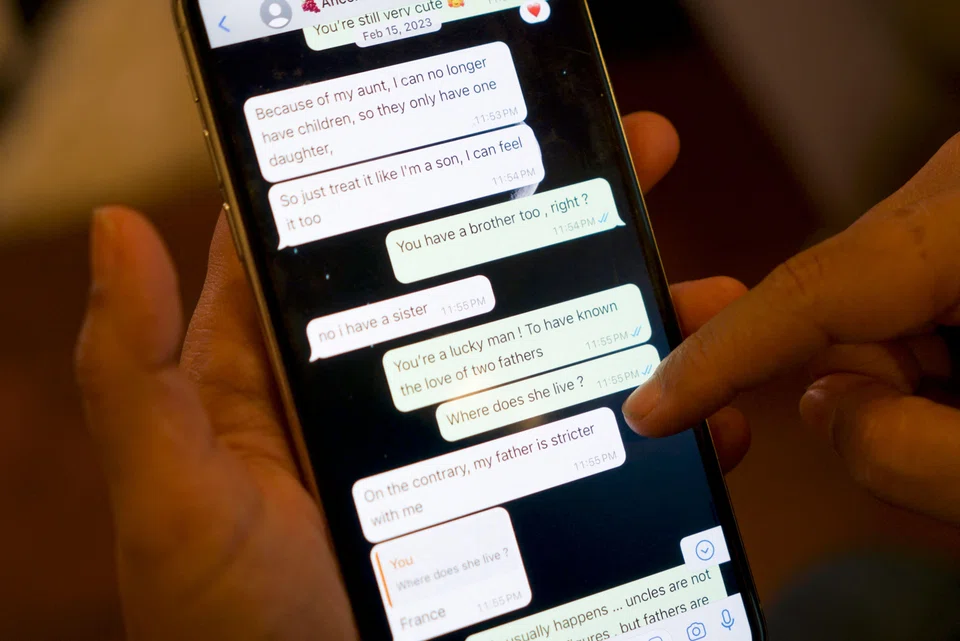 Messages that Shreya Datta, a tech professional, who was a victim of an online scam known as "pig butchering," exchanged with a person who would later turn out to be a scammer are displayed on her phone in Philadelphia, Pennsylvania, Feb 9, 2024. 