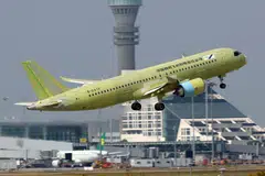 Comac’s C919, the recently certified homegrown rival to the popular Airbus A320neo and Boeing 737 MAX narrowbody families, was in the show’s flying display for the first time on Tuesday.