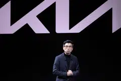 Kia President and CEO Song Ho Sung speaks during a briefing at the Consumer Electronics Show in Las Vegas, Nevada, Jan 8, 2024. Uber and Kia announced on Wednesday the signing of an agreement on producing electric vehicles.