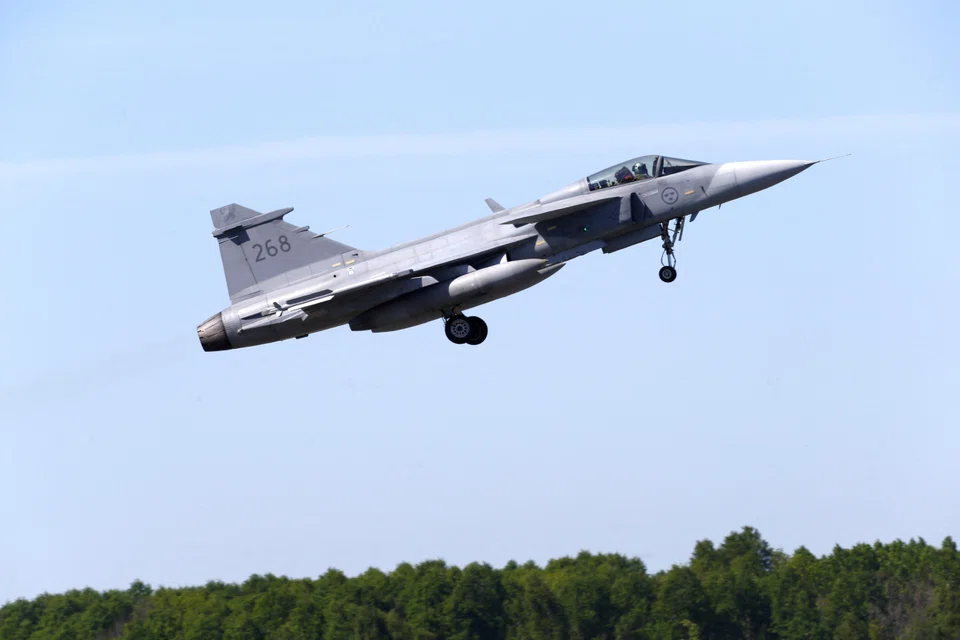 A Saab JAS 39 Gripen fighter taking off during an exercise in 2018. Ukraine is pushing for the supply of fighter aircraft, a move that has so far been resisted by the West, including Saab’s Gripen.