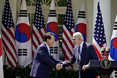 US President Joe Biden and his South Korean counterpart Yoon Suk Yeol said the US security shield for South Korea was being strengthened in the face of the nuclear-armed North’s aggressive missile tests. 