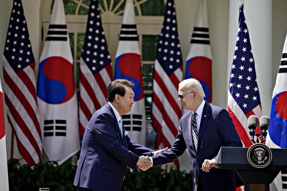 US President Joe Biden and his South Korean counterpart Yoon Suk Yeol said the US security shield for South Korea was being strengthened in the face of the nuclear-armed North’s aggressive missile tests. 